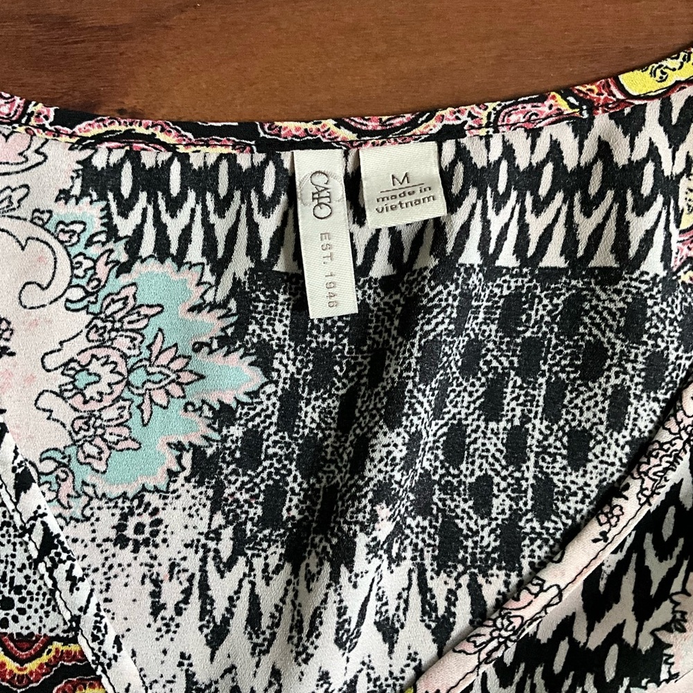 CATO Boho Patchwork Blouse | Medium | V-Neck Peas… - image 3
